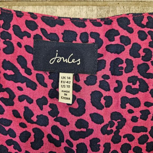 Joules Yasmine Dress Women’s US 10 Pink Leopard Button Front V-Neck Belted Midi - Picture 9 of 14